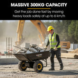 BAUMR-AG 40V Li-ion Powered 300KG / 300L Wheelbarrow, ATV Tow Bar, Deep V-tread Tyre, 2 Wheel Direct Drive