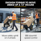 BAUMR-AG 40V Li-ion 260kg Electric Powered Hand Truck Trolley, 400W Brushless motor, Up to 6km/h, 4hr Runtime, Adjustable Width, Folds for Logistics, Moving