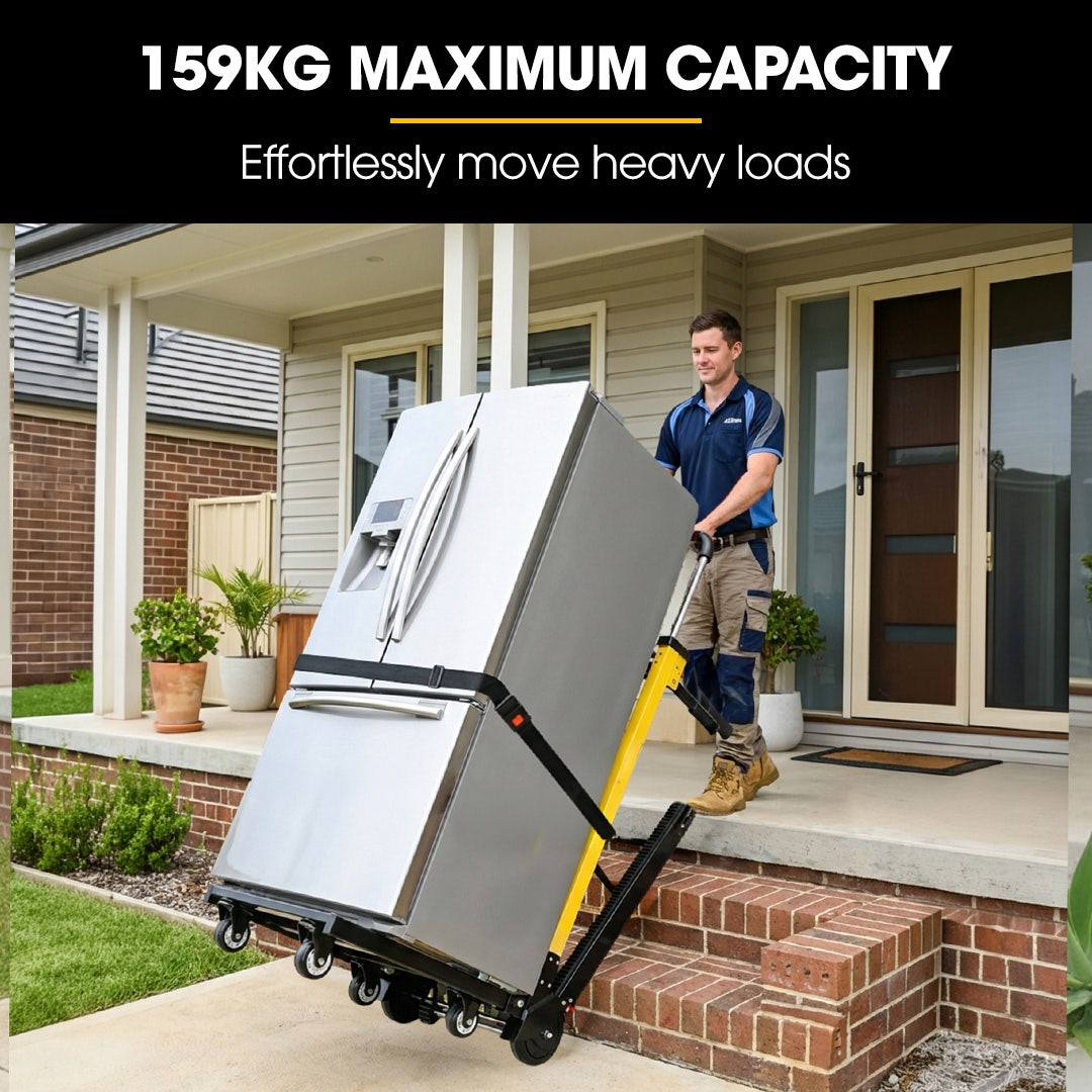 BAUMR-AG Electric Stair Climbing Hand Truck 159kg Load, Foldable Motorised Dolly Cart for Moving Furniture Appliances Equipment