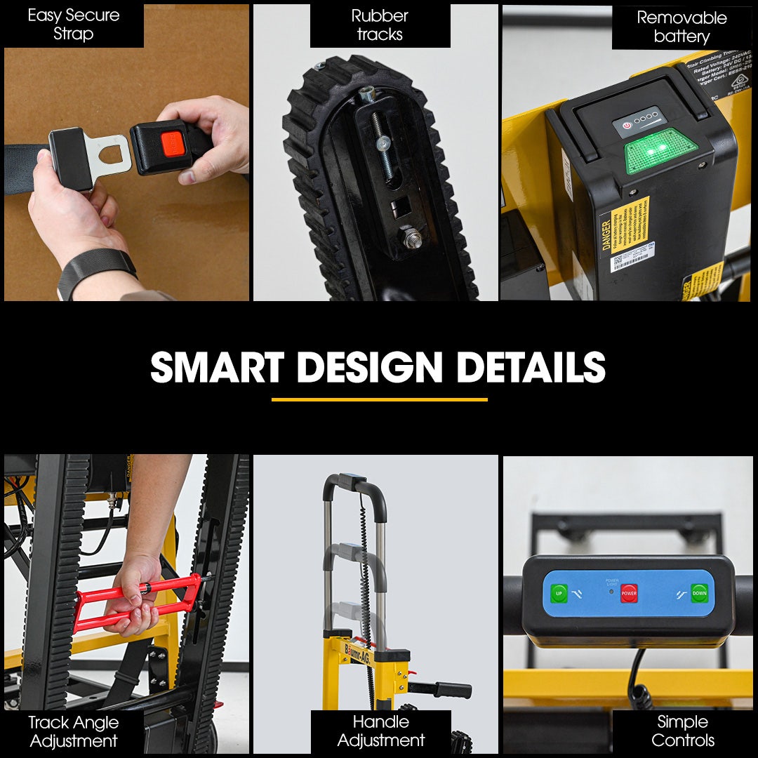 BAUMR-AG Electric Stair Climbing Hand Truck 159kg Load, Foldable Motorised Dolly Cart for Moving Furniture Appliances Equipment