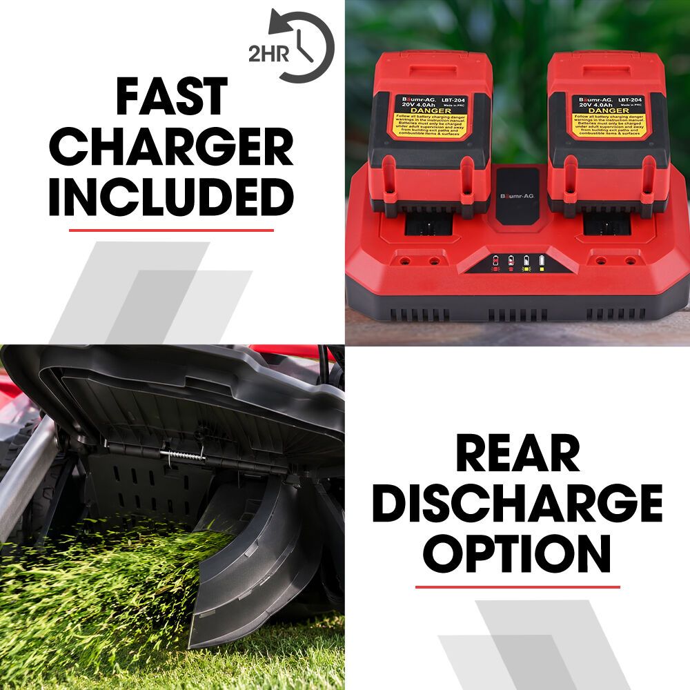BAUMR-AG 540CX 40V SYNC 18" Cordless Lawn Mower Kit, VertiStore, Fast Charger, 2 x 4Ah Batteries, 6 Heights, Brushless, 430mm Cut Width