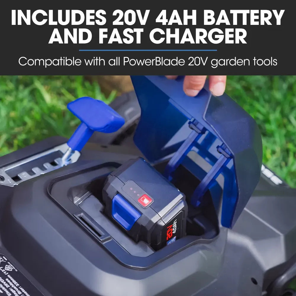 POWERBLADE 350CX 20V 13" Cordless Lawn Mower Kit, Fast Charger, 4Ah Battery, 5 Height, Brushless Electric, 330mm Cutting Path