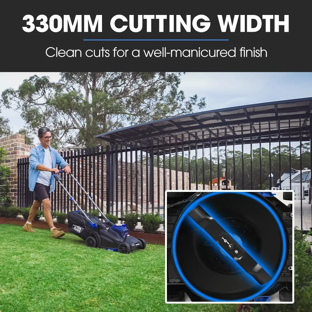 POWERBLADE 350CX 20V 13" Cordless Lawn Mower Kit, Fast Charger, 4Ah Battery, 5 Height, Brushless Electric, 330mm Cutting Path