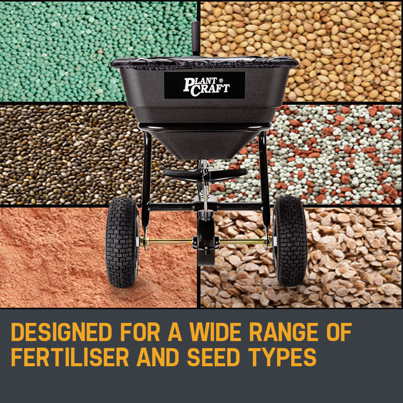 Spreaders & Wheelbarrows: PLANTCRAFT Tow Behind Broadcast Spreader 30kg 26L Seed Fertiliser Tow Rotary