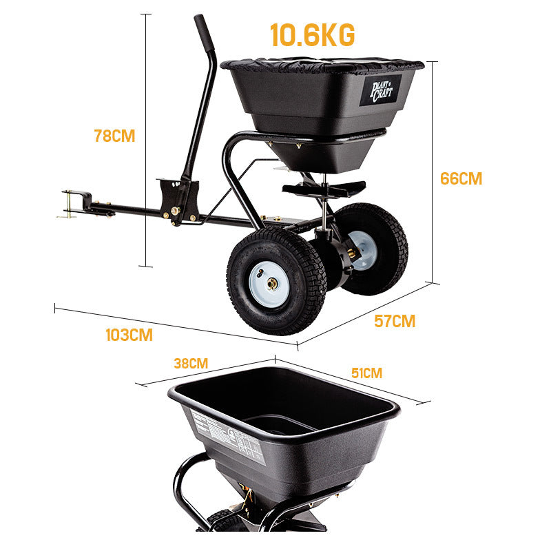 Spreaders & Wheelbarrows: PLANTCRAFT Tow Behind Broadcast Spreader 30kg 26L Seed Fertiliser Tow Rotary