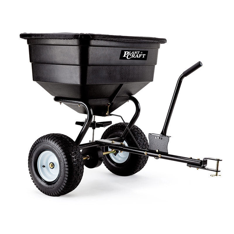 Spreaders & Wheelbarrows: PLANTCRAFT Tow Behind Broadcast Spreader 90kg 105L Seed Fertiliser Tow Rotary