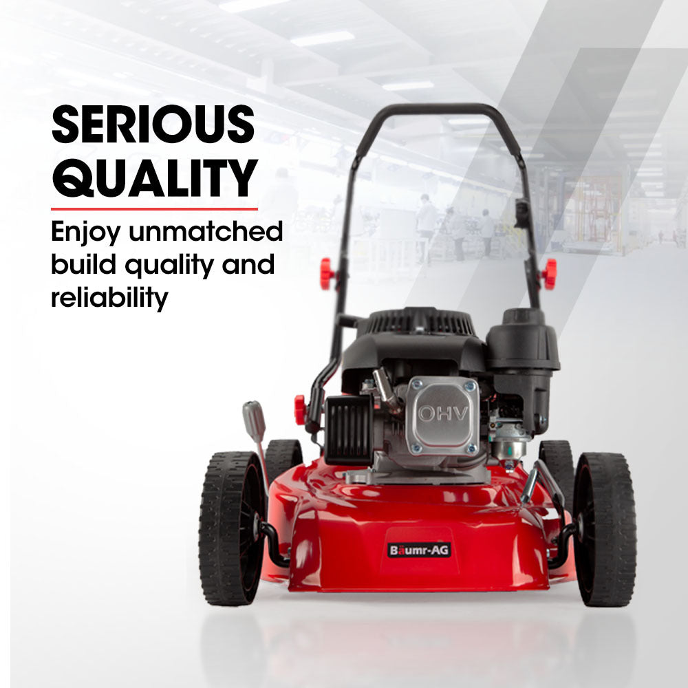 Outdoor Power Equipment: Baumr-AG Lawn Mower 139CC 17 Petrol Push Lawnmower 4-Stroke Engine Catch
