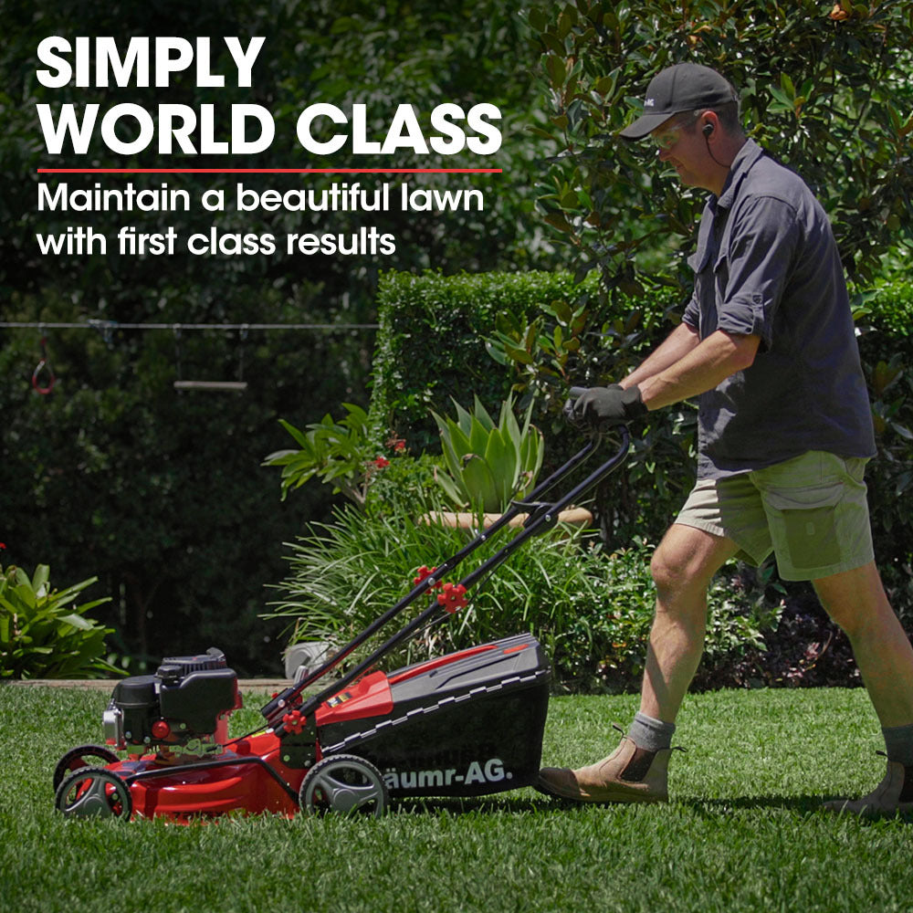 Outdoor Power Equipment: Baumr-AG Lawn Mower 139CC 17 Petrol Push Lawnmower 4-Stroke Engine Catch