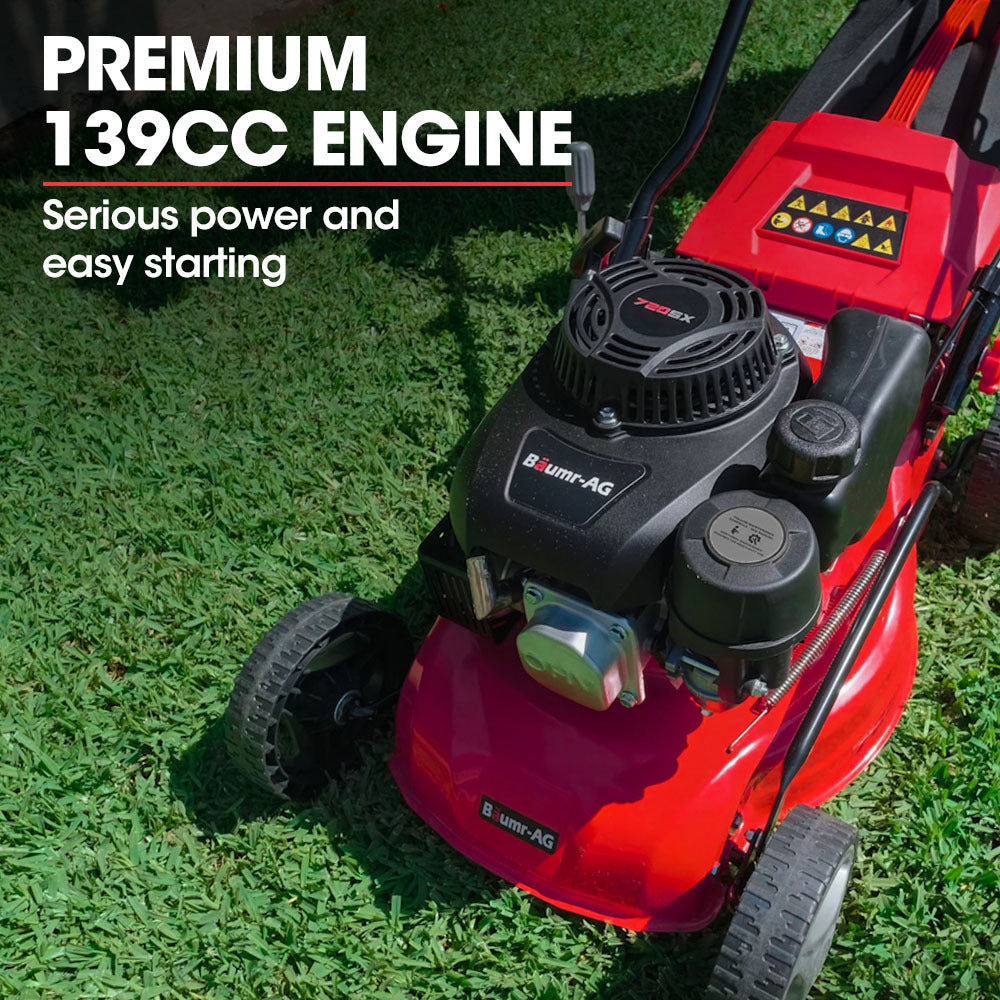 Outdoor Power Equipment: Baumr-AG Lawn Mower 139CC 17 Petrol Push Lawnmower 4-Stroke Engine Catch