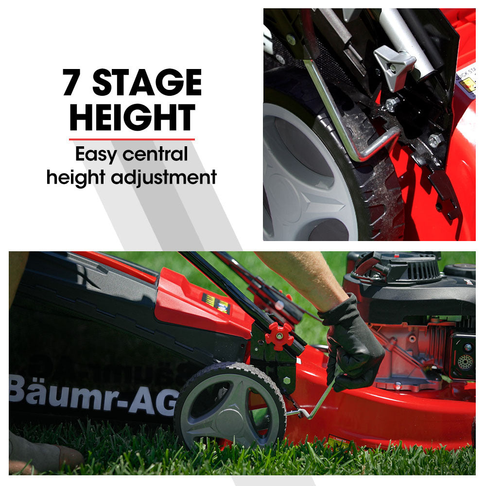 Outdoor Power Equipment: Baumr-AG Lawn Mower 139CC 17 Petrol Push Lawnmower 4-Stroke Engine Catch