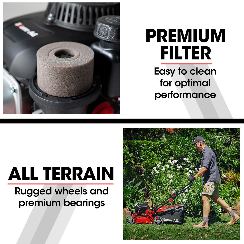 Outdoor Power Equipment: Baumr-AG Lawn Mower 139CC 17 Petrol Push Lawnmower 4-Stroke Engine Catch