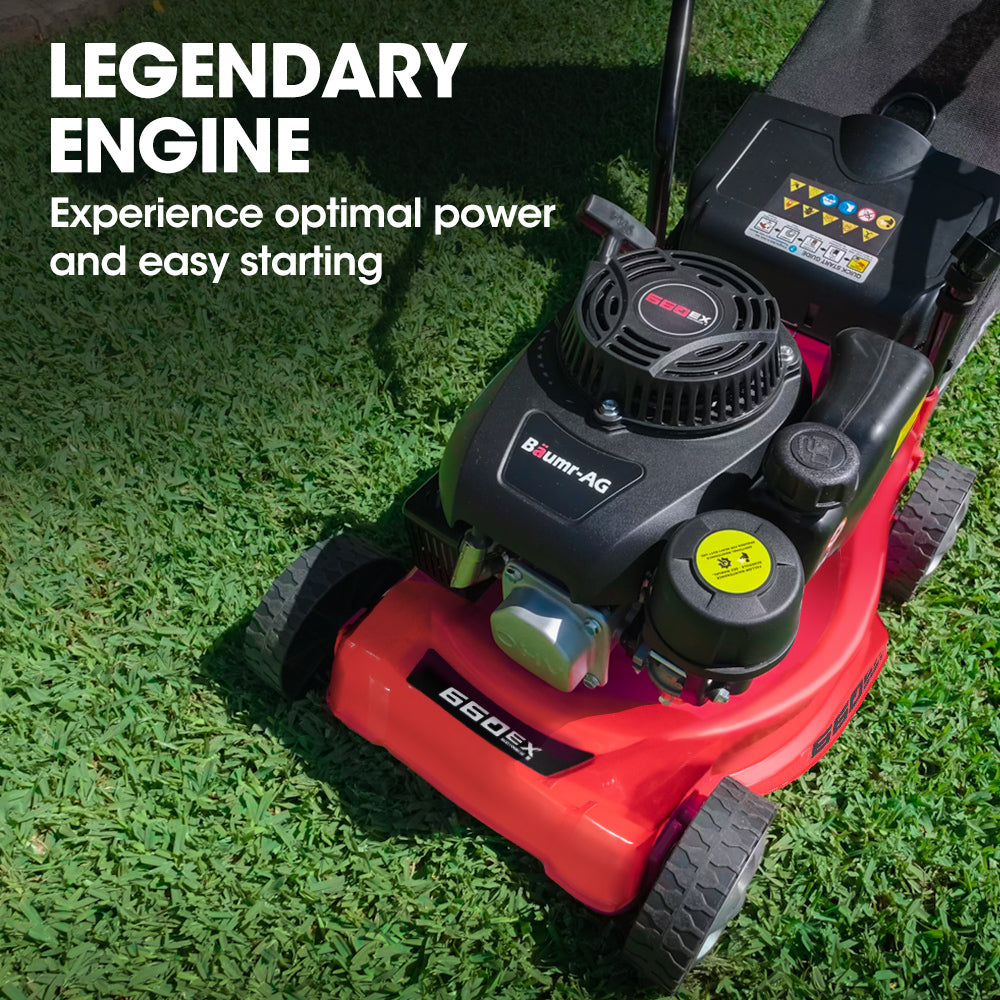 Outdoor Power Equipment: Baumr-AG 139cc Lawn Mower 4-Stroke 16 Inch Petrol Lawnmower Hand Push Engine 35L Catcher