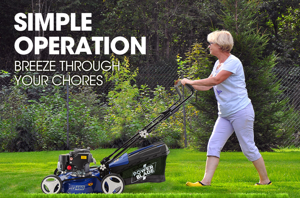 Outdoor Power Equipment: POWERBLADE Lawn Mower 139CC 17 - Petrol Powered Push Lawnmower 4 Stroke Engine