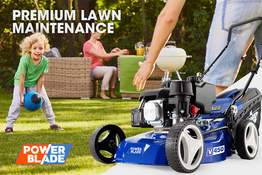Outdoor Power Equipment: POWERBLADE Lawn Mower 139CC 17 - Petrol Powered Push Lawnmower 4 Stroke Engine