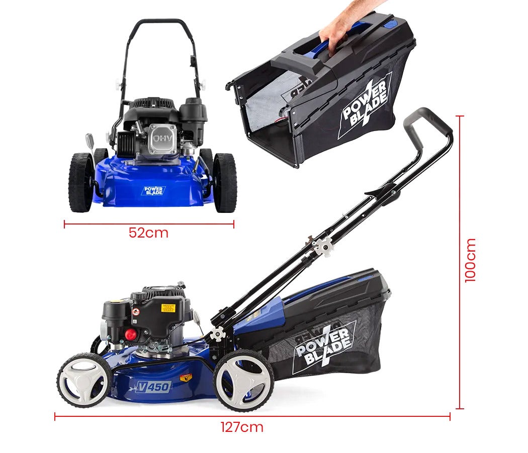 Outdoor Power Equipment: POWERBLADE Lawn Mower 139CC 17 - Petrol Powered Push Lawnmower 4 Stroke Engine
