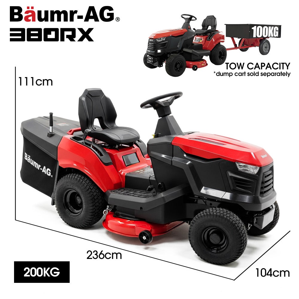 Outdoor Power Equipment: BAUMR-AG 38" Ride On Mower Tractor, Electric Start, 14hp 452cc, Hydrostatic, 100kg Towing, 7 Cut Heights
