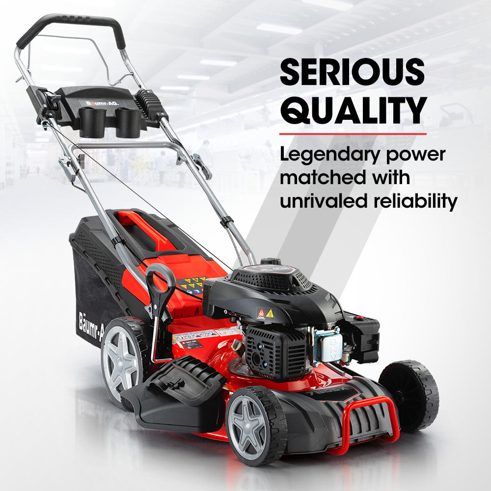 Outdoor Power Equipment: Baumr-AG Lawn Mower 18 220cc Petrol Self-Propelled Push Lawnmower 4-Stroke