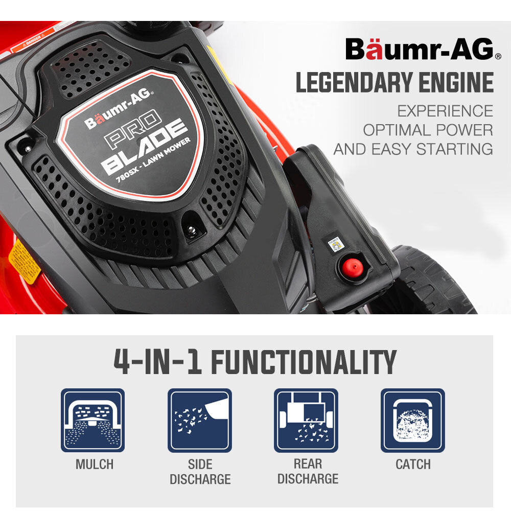Outdoor Power Equipment: Baumr-AG Lawn Mower 18 220cc Petrol Self-Propelled Push Lawnmower 4-Stroke