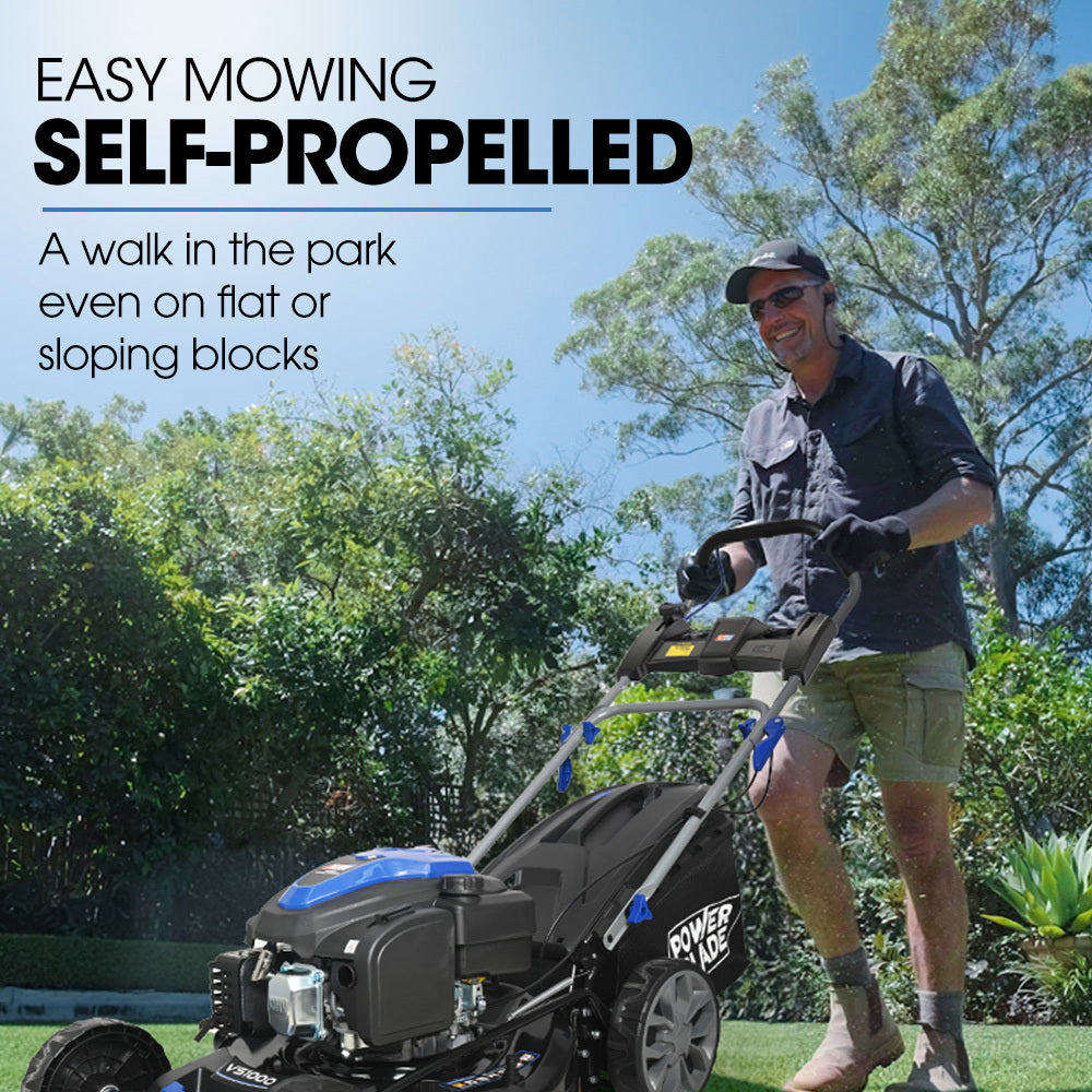 Outdoor Power Equipment: PowerBlade 22" 224cc Self-Propelled Lawn Mower, Electric Start, 7 Height, Steel Deck, Deck Wash Port, OHV 4-Stroke Petrol - VS1000