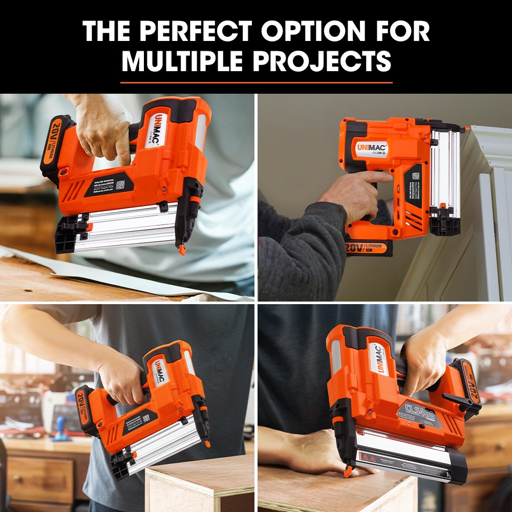 UNIMAC CLS400 20-50mm 16ga Finishing Nail Gun, Cordless 20V Lithium Nailer Kit