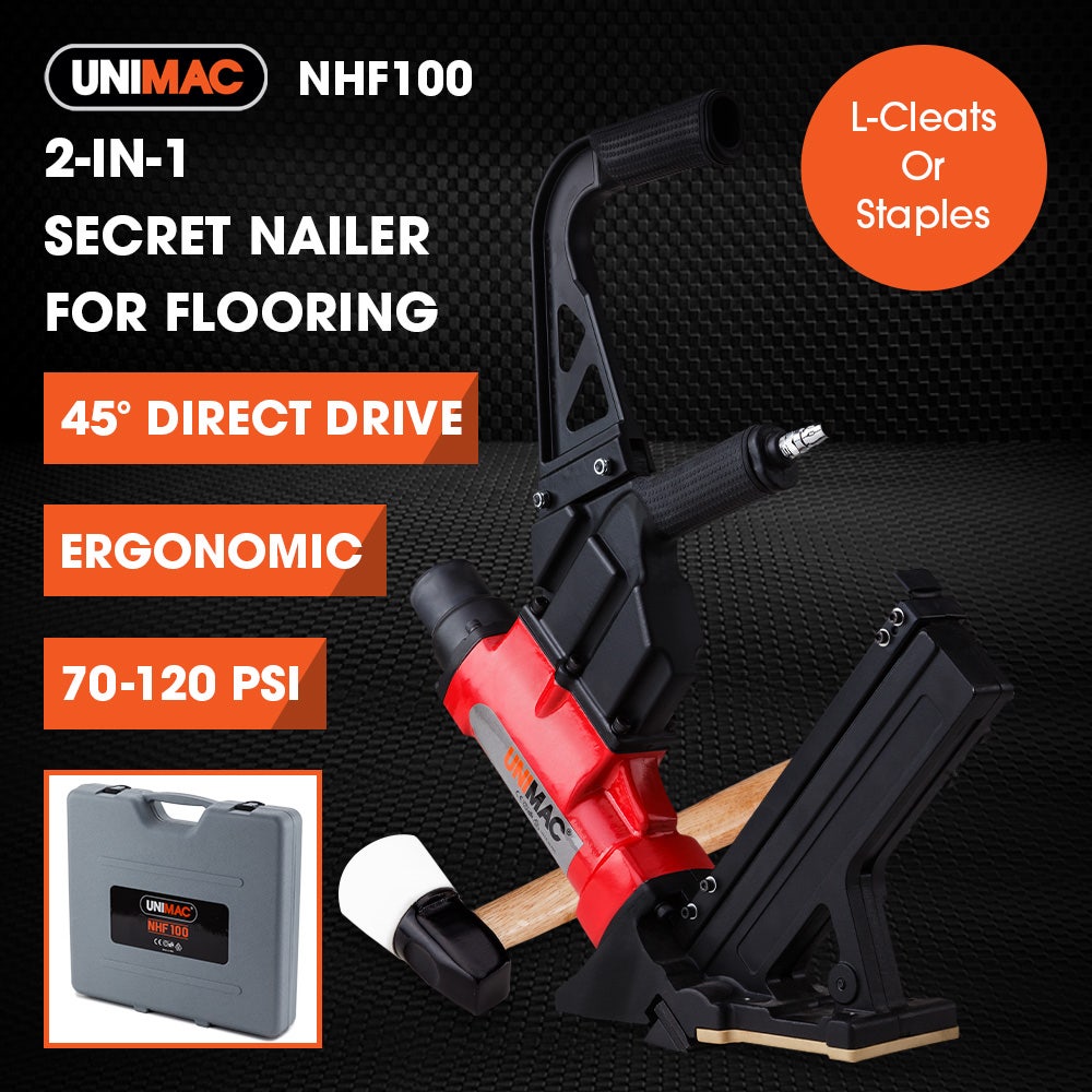 UNIMAC NHF100 37-50mm 16ga Flooring Air Gun Driver, Heavy Duty Pneumatic Floor Nail Gun