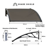 Awnings: SHADE SHIELD 1x1m Aluminium Exterior Awning, Black DIY External UV Rain Protection Grey Tinted Polycarbonate Canopy Cover