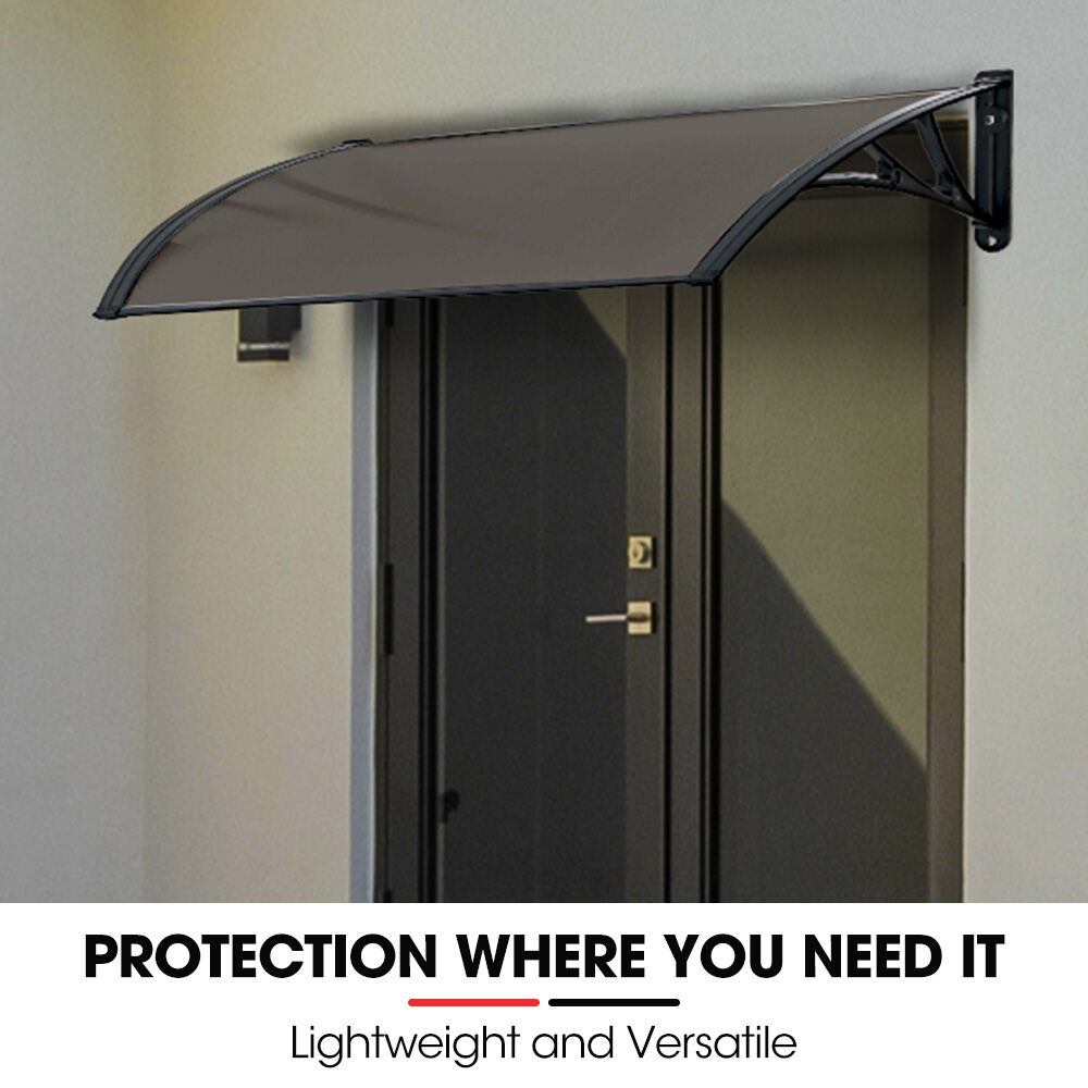 Awnings: SHADE SHIELD 1x1m Aluminium Exterior Awning, Black DIY External UV Rain Protection Grey Tinted Polycarbonate Canopy Cover