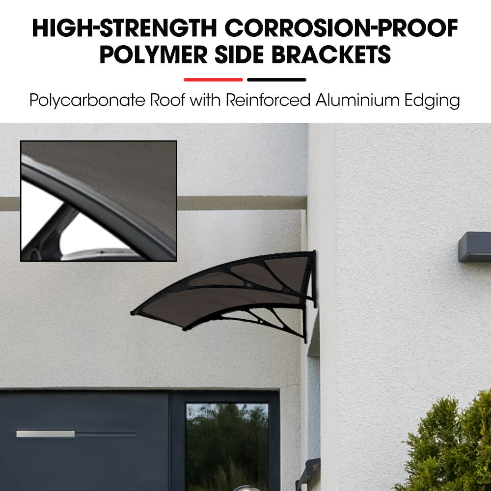 Awnings: SHADE SHIELD 1x1m Aluminium Exterior Awning, Black DIY External UV Rain Protection Grey Tinted Polycarbonate Canopy Cover