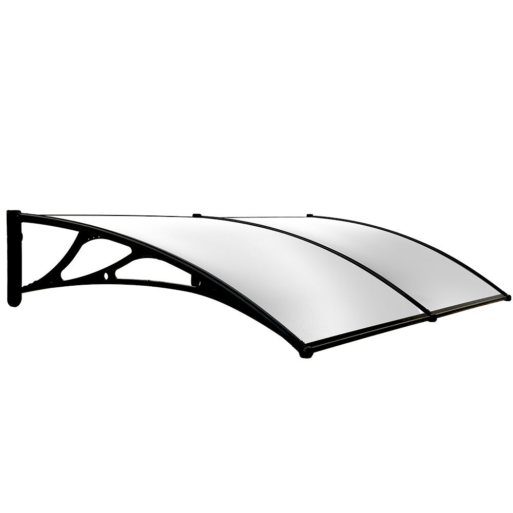 Awnings: SHADE SHIELD 2x1m Aluminium Exterior Awning, Black DIY External UV Rain Protection Clear Polycarbonate Canopy Cover
