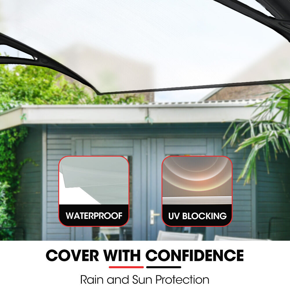 Awnings: SHADE SHIELD 2x1m Aluminium Exterior Awning, Black DIY External UV Rain Protection Clear Polycarbonate Canopy Cover