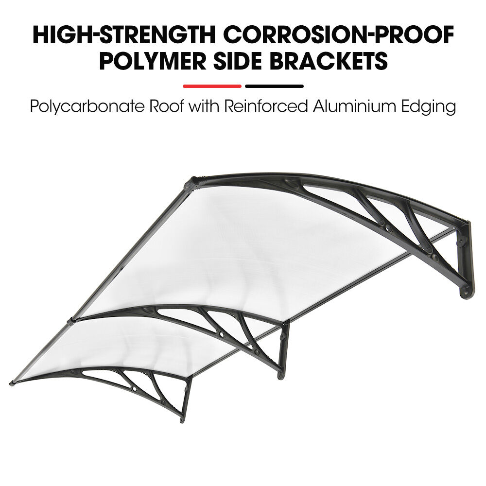 Awnings: SHADE SHIELD 2x1m Aluminium Exterior Awning, Black DIY External UV Rain Protection Clear Polycarbonate Canopy Cover