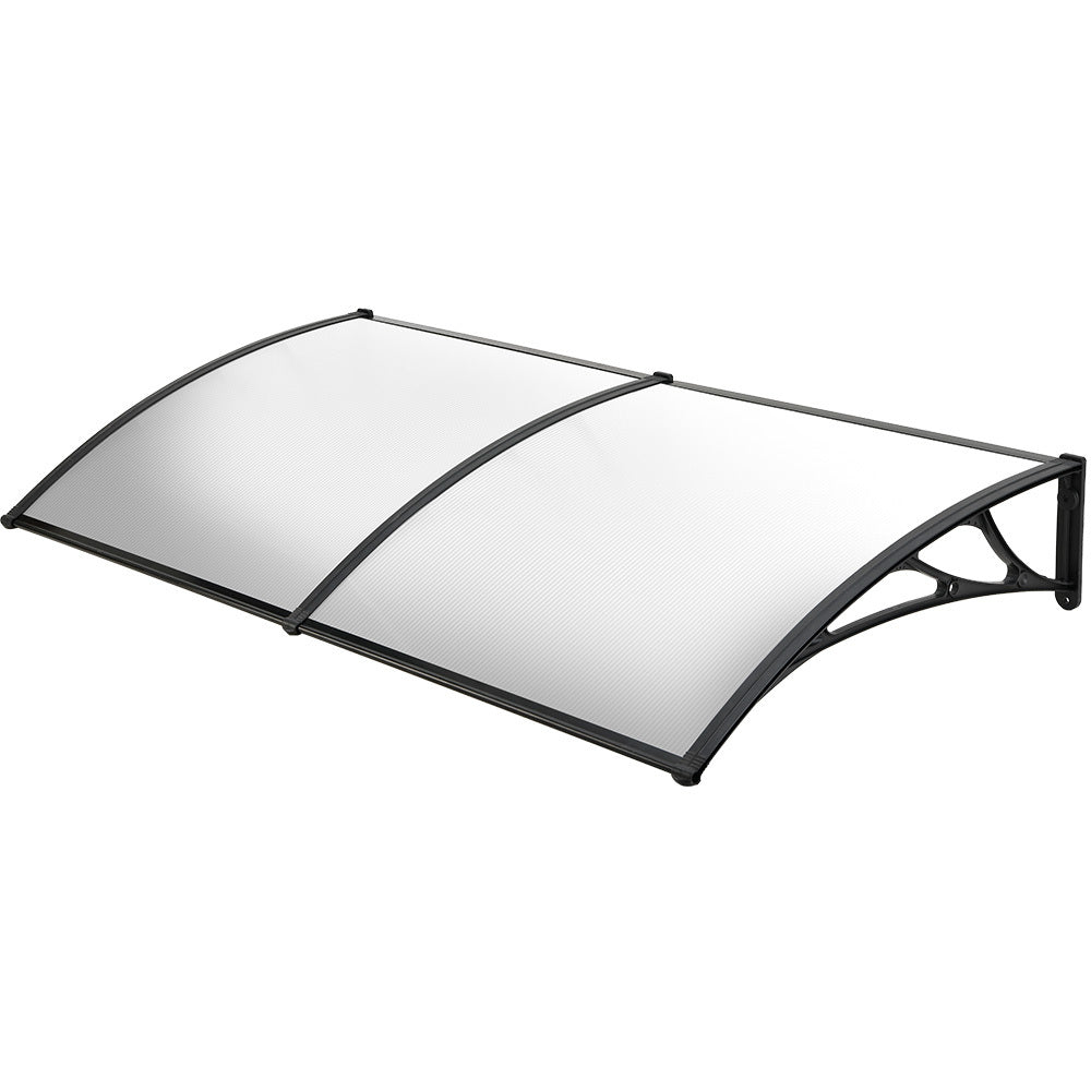 Awnings: SHADE SHIELD 2x1m Aluminium Exterior Awning, Black DIY External UV Rain Protection Clear Polycarbonate Canopy Cover