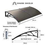Awnings: SHADE SHIELD 2x1m Aluminium Exterior Awning, Black DIY External UV Rain Protection Grey Tinted Polycarbonate Canopy Cover