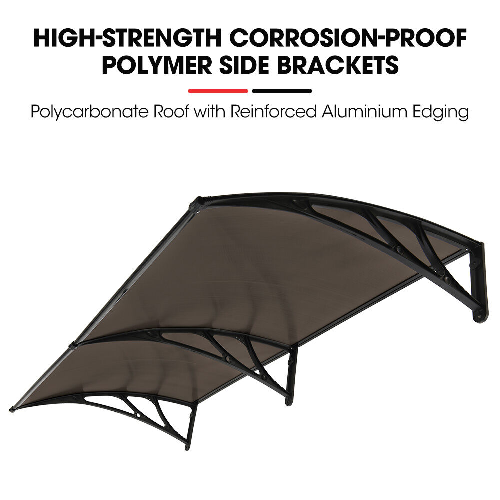 Awnings: SHADE SHIELD 2x1m Aluminium Exterior Awning, Black DIY External UV Rain Protection Grey Tinted Polycarbonate Canopy Cover