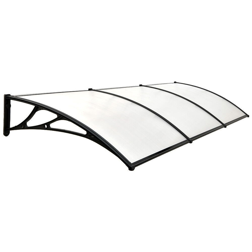 Awnings: SHADE SHIELD 3x1m Aluminium Exterior Awning, Black DIY External UV Rain Protection Clear Polycarbonate Canopy Cover