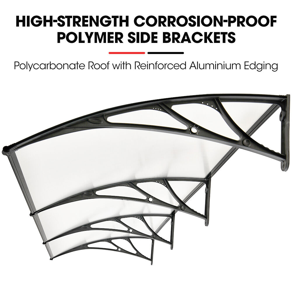 Awnings: SHADE SHIELD 3x1m Aluminium Exterior Awning, Black DIY External UV Rain Protection Clear Polycarbonate Canopy Cover