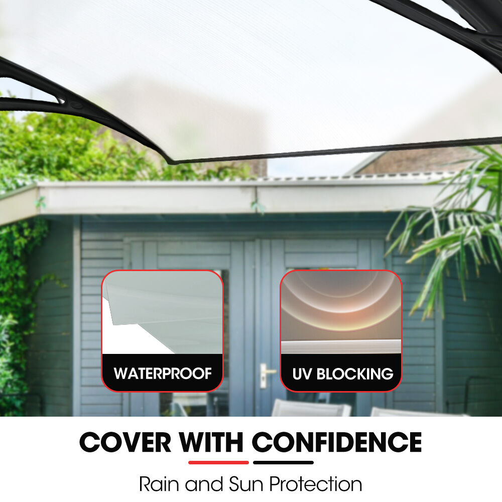 Awnings: SHADE SHIELD 3x1m Aluminium Exterior Awning, Black DIY External UV Rain Protection Clear Polycarbonate Canopy Cover