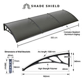 Awnings: SHADE SHIELD 3x1m Aluminium Exterior Awning, Black DIY External UV Rain Protection Grey Tinted Polycarbonate Canopy Cover