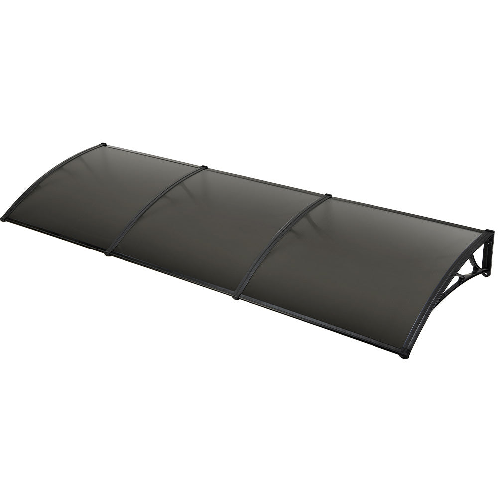 Awnings: SHADE SHIELD 3x1m Aluminium Exterior Awning, Black DIY External UV Rain Protection Grey Tinted Polycarbonate Canopy Cover