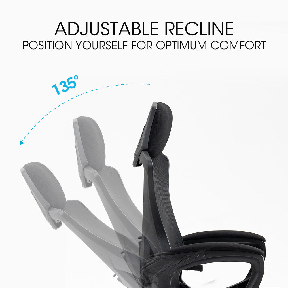 Office & Desk Chairs: FORTIA Ergonomic Office Desk Chair, Height Adjustable Lumbar Support, Mesh Fabric, Headrest, Black