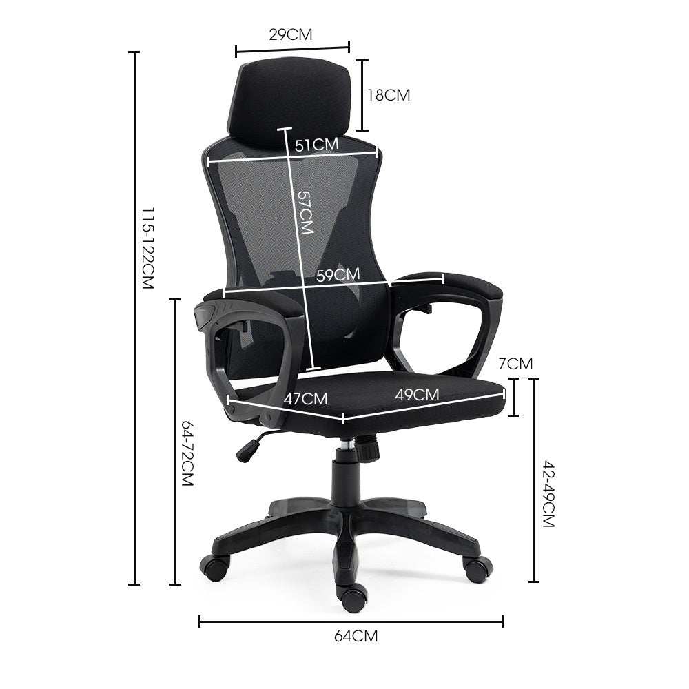 Office & Desk Chairs: FORTIA Ergonomic Office Desk Chair, Height Adjustable Lumbar Support, Mesh Fabric, Headrest, Black