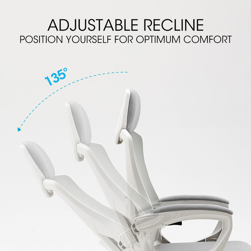 Office & Desk Chairs: FORTIA Ergonomic Mesh Office Chair Computer Seat with Headrest Adjustable Recline, White/Grey