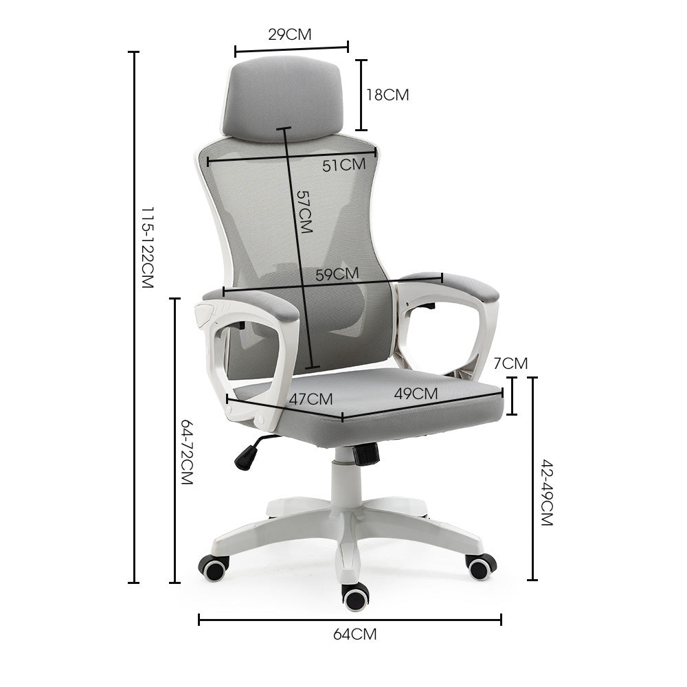 Office & Desk Chairs: FORTIA Ergonomic Mesh Office Chair Computer Seat with Headrest Adjustable Recline, White/Grey