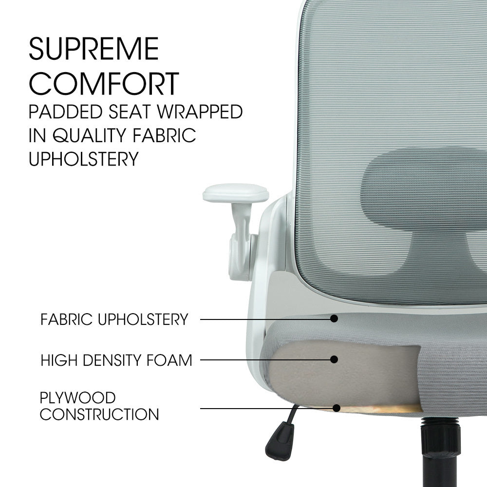 Office & Desk Chairs: Fortia Ergonomic Office Desk Chair, Coolmesh Fabric, Adjustable Recline, Grey Mesh/White Frame