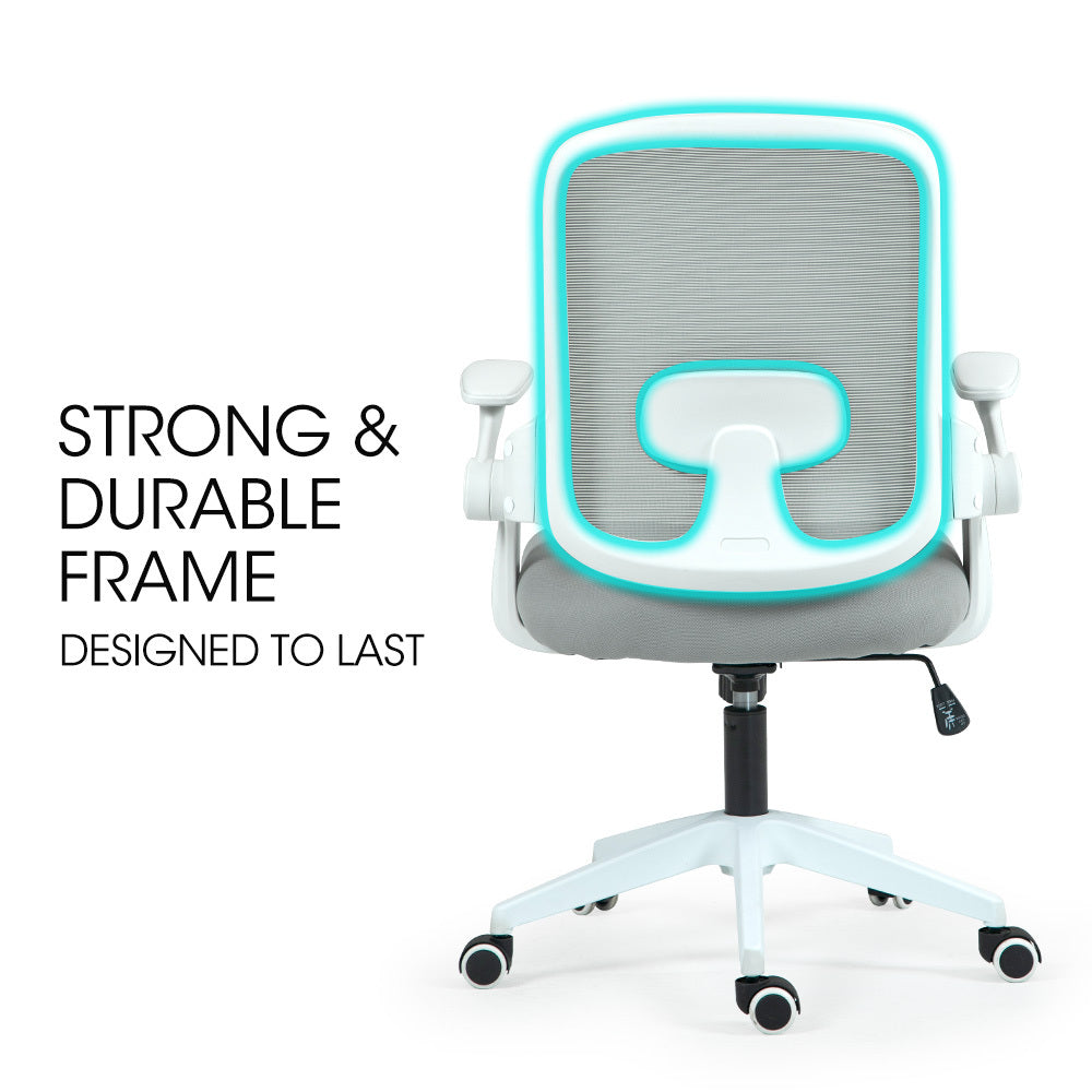 Office & Desk Chairs: Fortia Ergonomic Office Desk Chair, Coolmesh Fabric, Adjustable Recline, Grey Mesh/White Frame