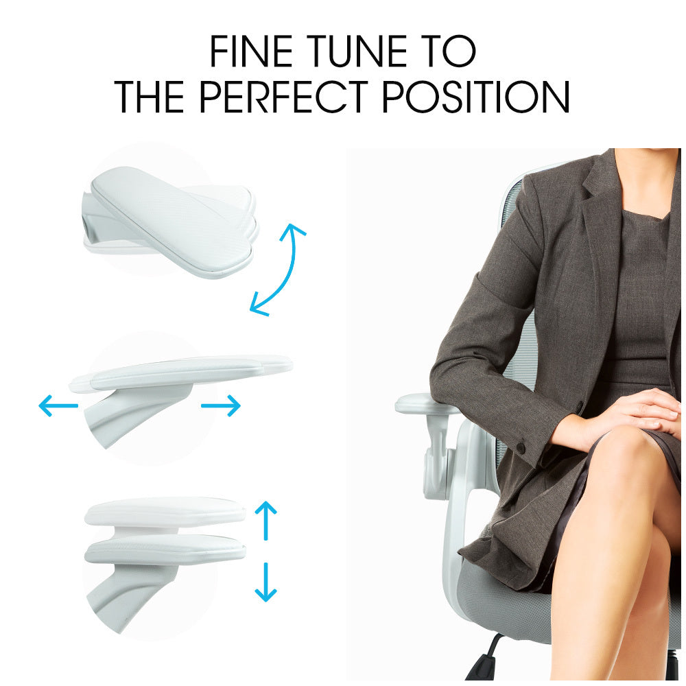 Office & Desk Chairs: Fortia Ergonomic Office Desk Chair, Coolmesh Fabric, Adjustable Recline, Grey Mesh/White Frame