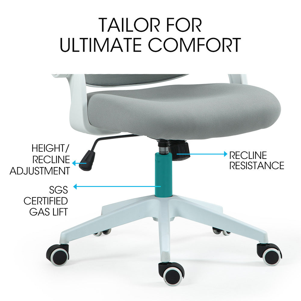 Office & Desk Chairs: Fortia Ergonomic Office Desk Chair, Coolmesh Fabric, Adjustable Recline, Grey Mesh/White Frame