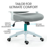 Office & Desk Chairs: Fortia Ergonomic Office Desk Chair, Coolmesh Fabric, Adjustable Recline, Grey Mesh/White Frame