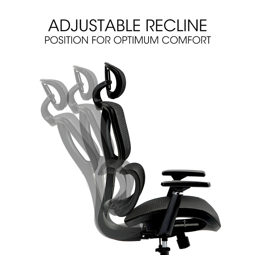 Office & Desk Chairs: Fortia Ergonomic Office Desk Chair, Coolmesh Fabric, Adjustable Lumbar Support, Headrest, Armrest and Recline, Black Mesh/Black Frame