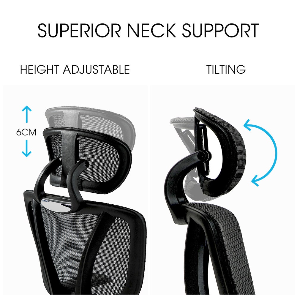 Office & Desk Chairs: Fortia Ergonomic Office Desk Chair, Coolmesh Fabric, Adjustable Lumbar Support, Headrest, Armrest and Recline, Black Mesh/Black Frame